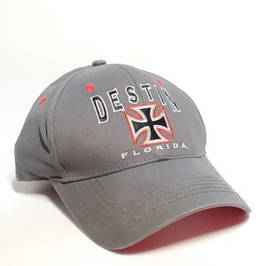 Destin Florida Hat Iron Cross Embroidered Logo Gray Adult Strapback Curve Bill